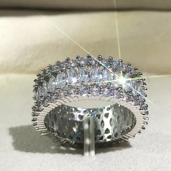 🎁 Fashion Dainty Marquis Round Gems Beautiful Eternity Rings for Women,PD168 - Picture 9 of 11